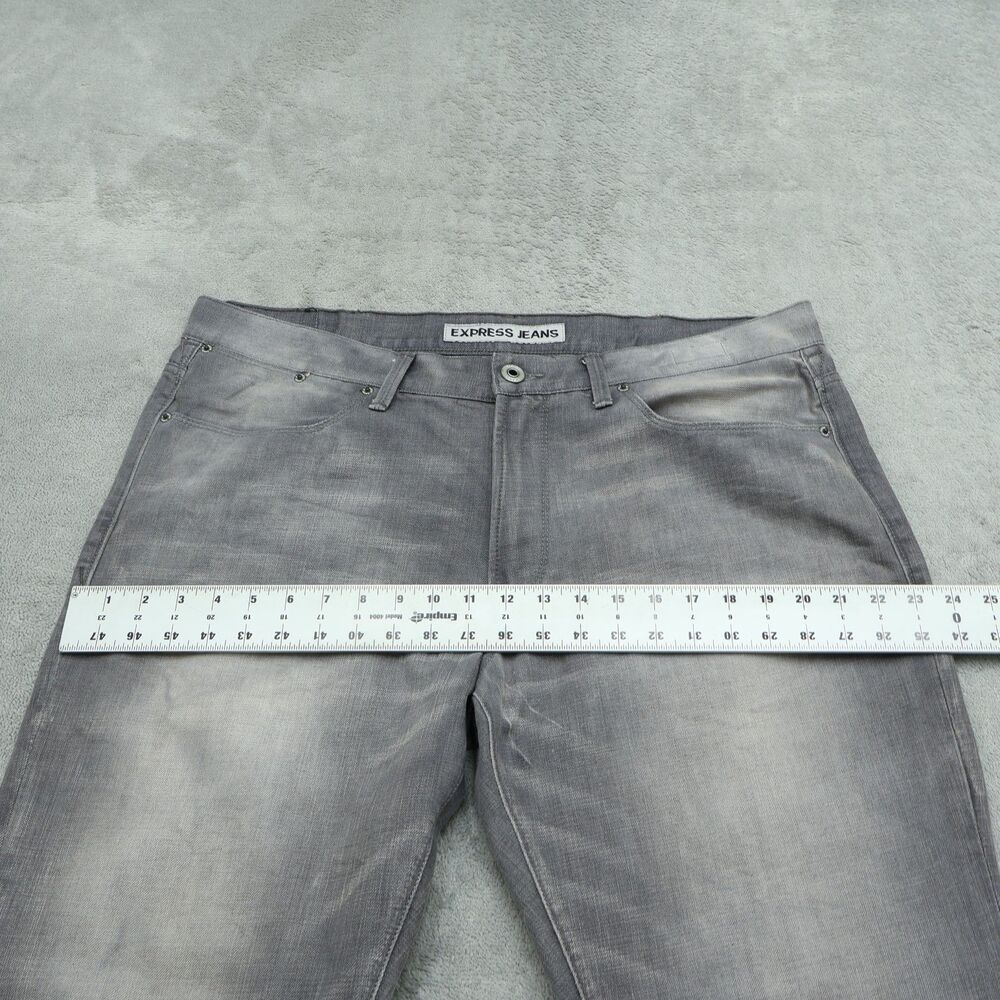 Express Jeans Mens 38x32 Gray Bootcut Kingston Classic Fit Denim Stone Wash - Picture 15 of 16